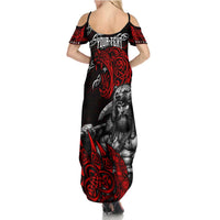 Berserker Bear Warrior Viking Family Matching Summer Maxi Dress and Hawaiian Shirt Tribal Strength and Runic Blood