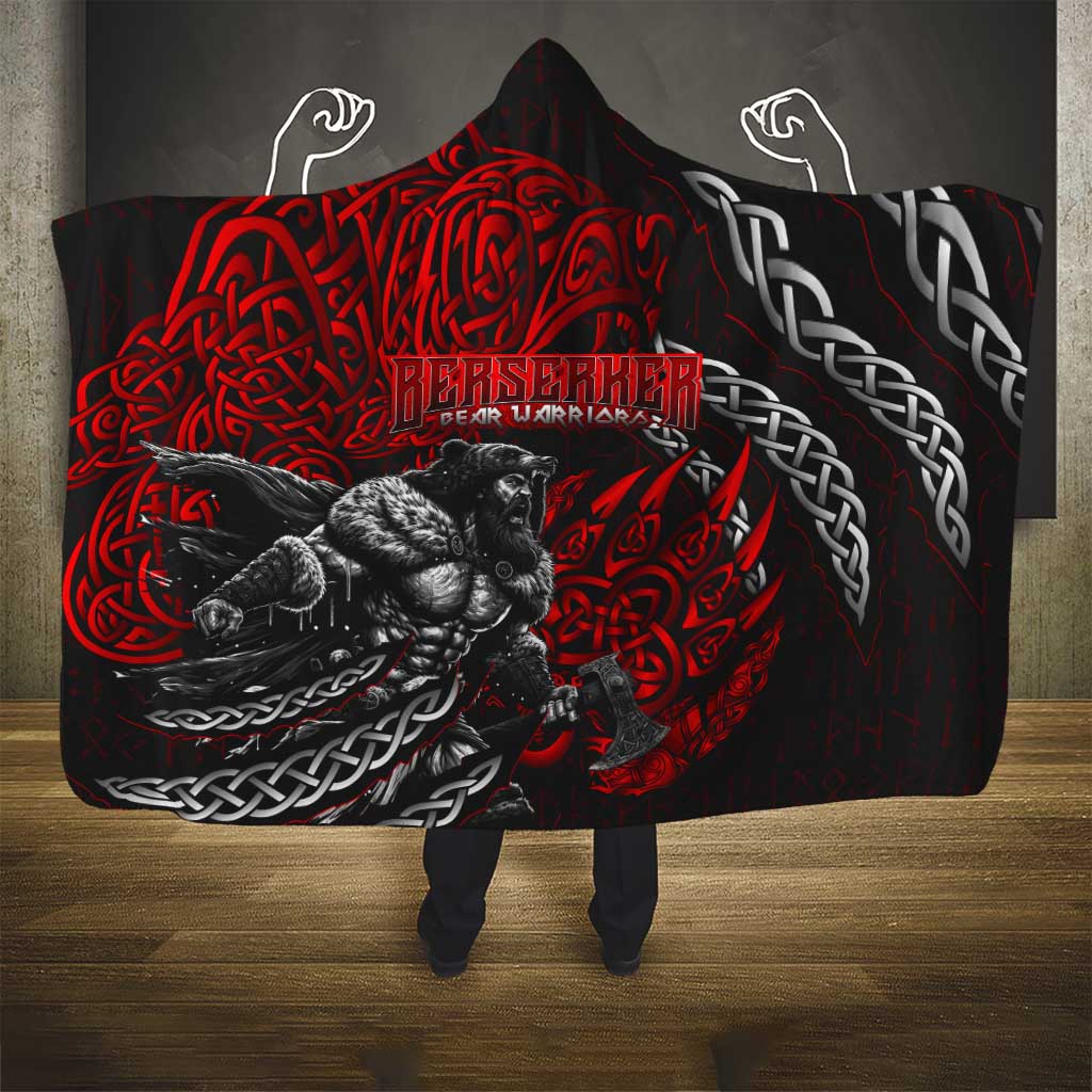 Berserker Bear Warrior Viking Hooded Blanket Tribal Strength and Runic Blood