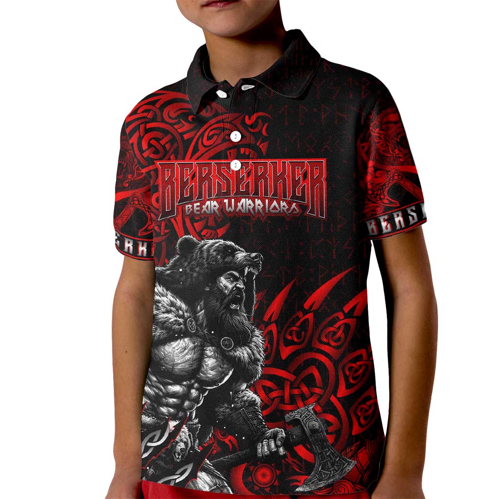 Berserker Bear Warrior Viking Kid Polo Shirt Tribal Strength and Runic Blood