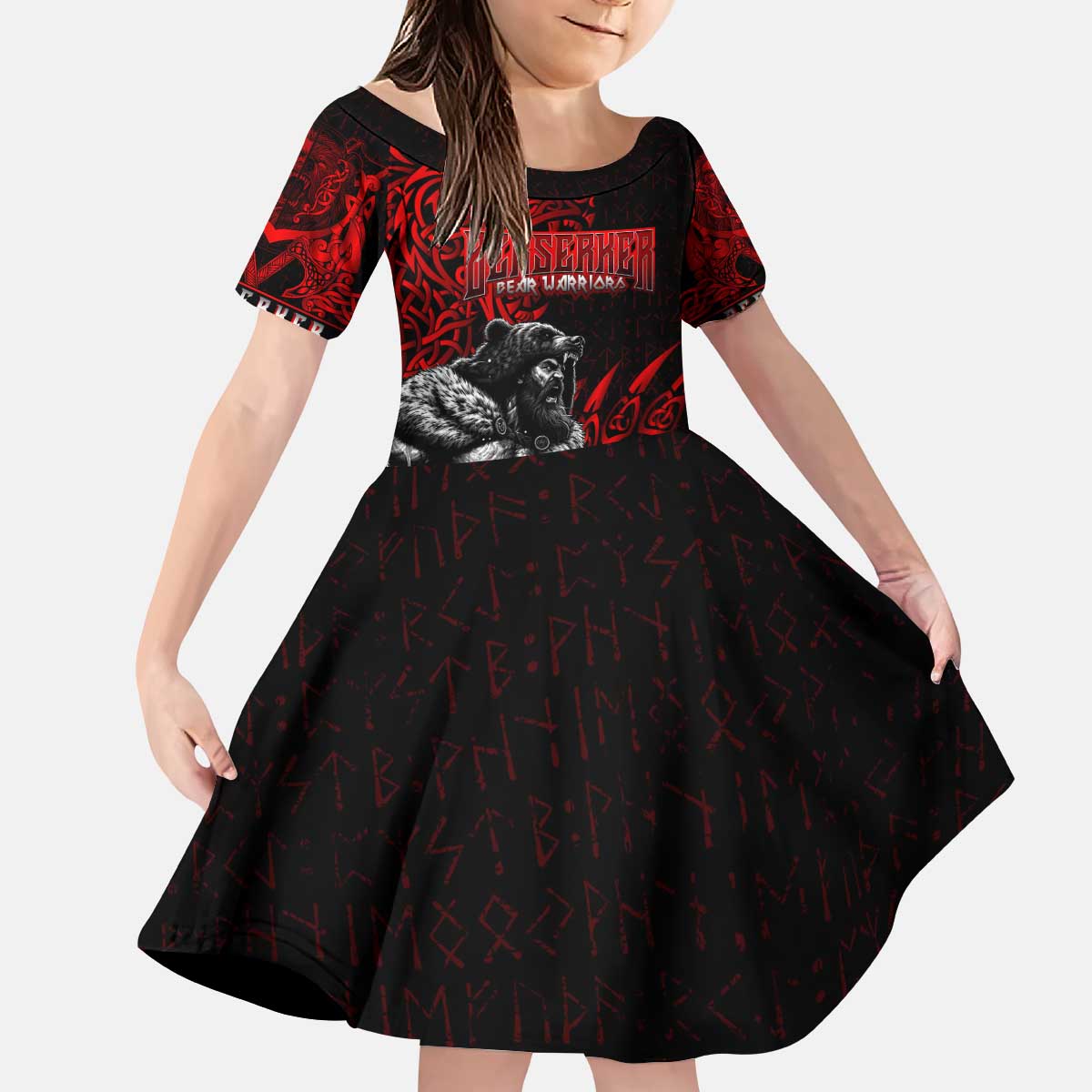 Berserker Bear Warrior Viking Kid Short Sleeve Dress Tribal Strength and Runic Blood