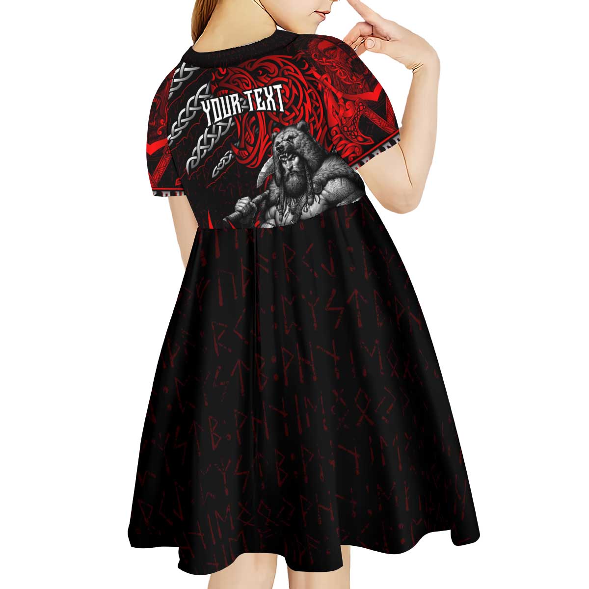Berserker Bear Warrior Viking Kid Short Sleeve Dress Tribal Strength and Runic Blood