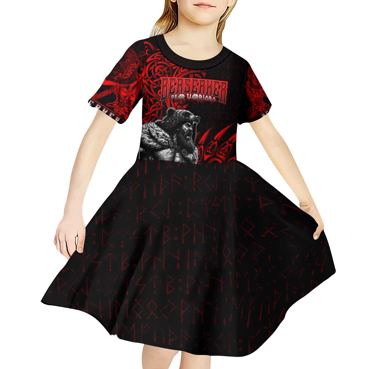Berserker Bear Warrior Viking Kid Short Sleeve Dress Tribal Strength and Runic Blood