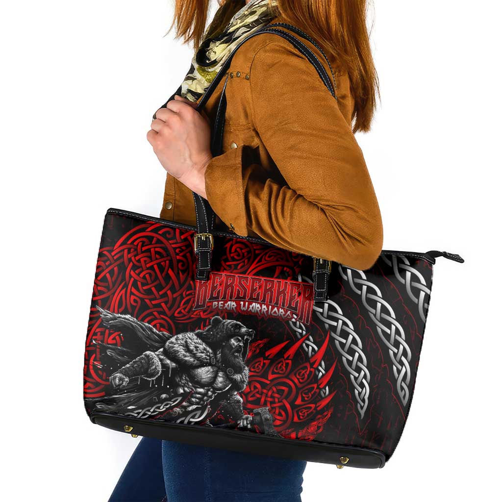 Berserker Bear Warrior Viking Leather Tote Bag Tribal Strength and Runic Blood