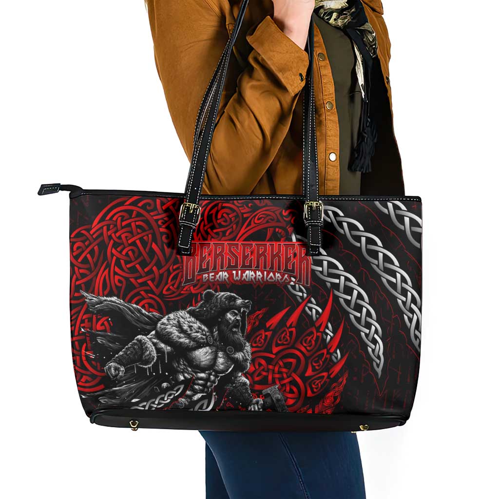 Berserker Bear Warrior Viking Leather Tote Bag Tribal Strength and Runic Blood