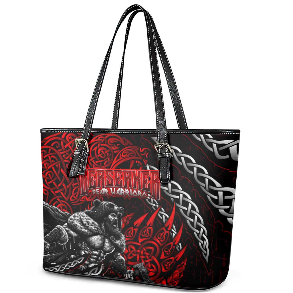Berserker Bear Warrior Viking Leather Tote Bag Tribal Strength and Runic Blood