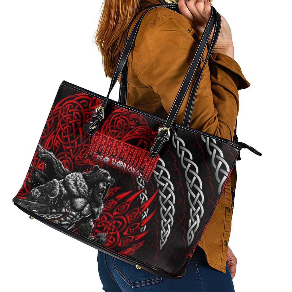 Berserker Bear Warrior Viking Leather Tote Bag Tribal Strength and Runic Blood