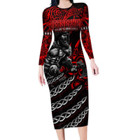 Berserker Bear Warrior Viking Long Sleeve Bodycon Dress Tribal Strength and Runic Blood