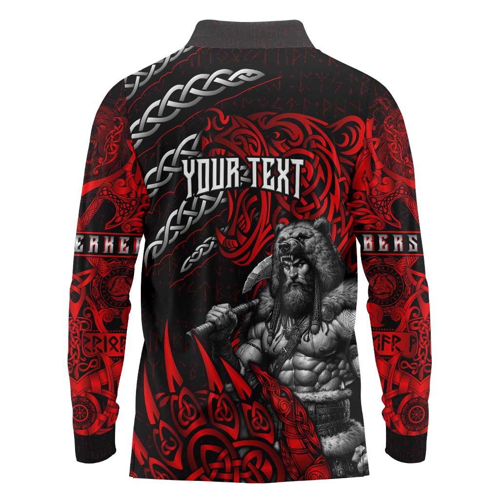 Berserker Bear Warrior Viking Long Sleeve Polo Shirt Tribal Strength and Runic Blood