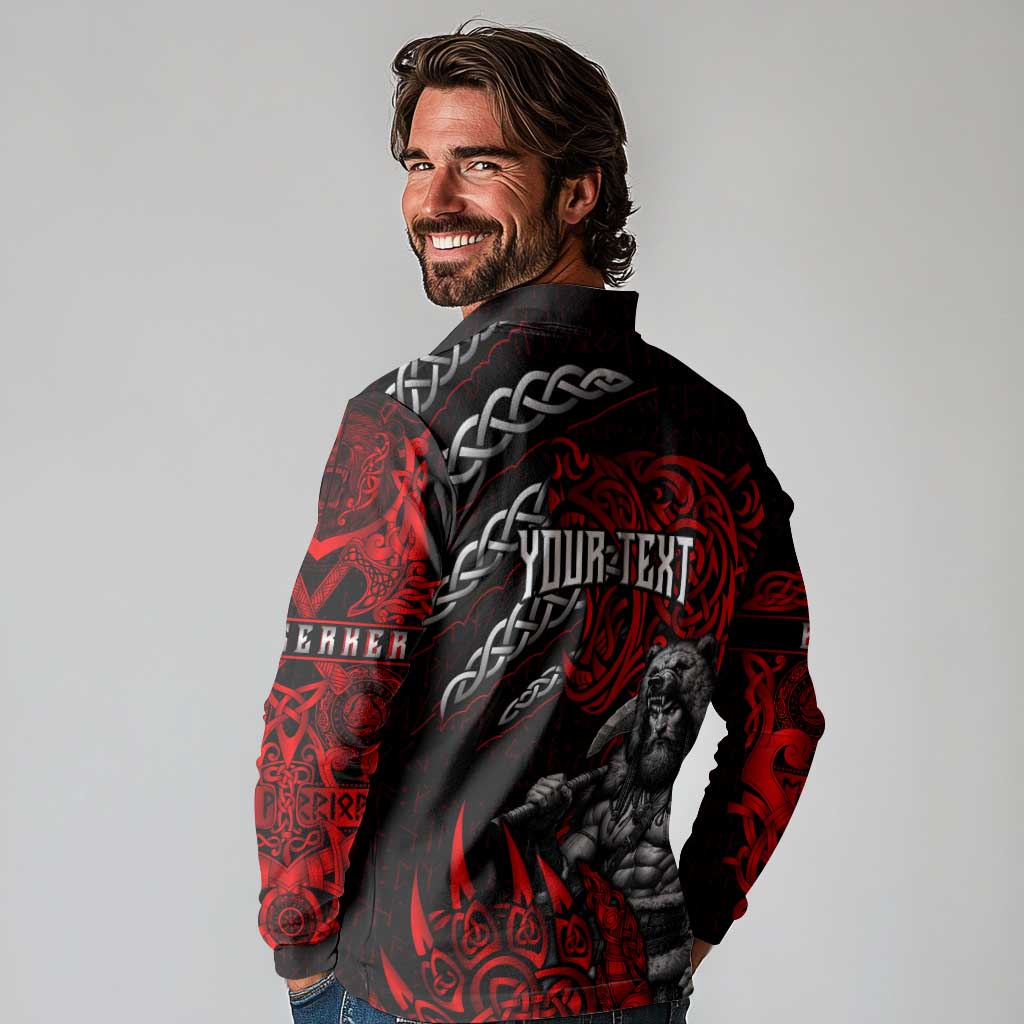 Berserker Bear Warrior Viking Long Sleeve Polo Shirt Tribal Strength and Runic Blood