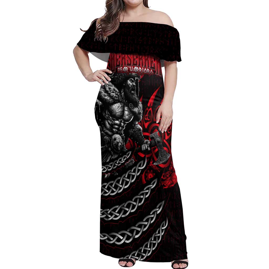 Berserker Bear Warrior Viking Off Shoulder Maxi Dress Tribal Strength and Runic Blood