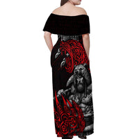 Berserker Bear Warrior Viking Off Shoulder Maxi Dress Tribal Strength and Runic Blood
