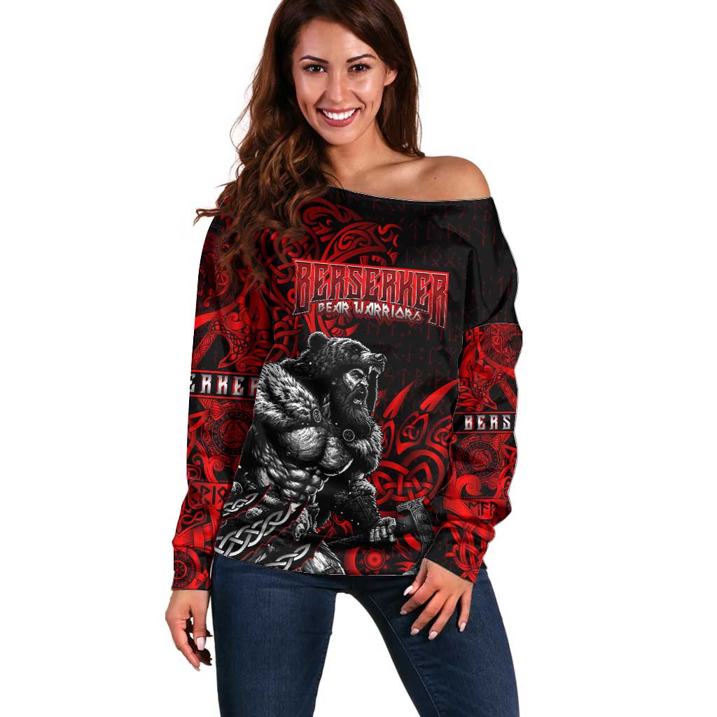 Berserker Bear Warrior Viking Off Shoulder Sweater Tribal Strength and Runic Blood