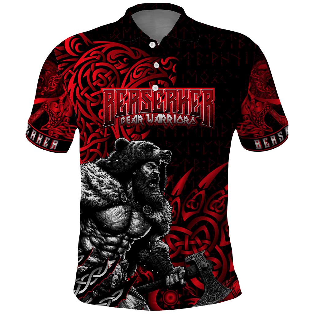 Berserker Bear Warrior Viking Polo Shirt Tribal Strength and Runic Blood
