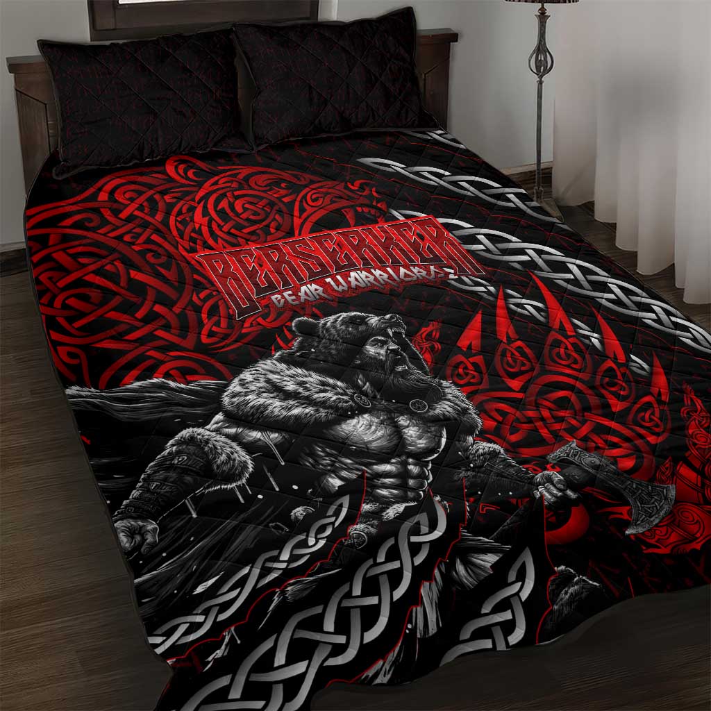 Berserker Bear Warrior Viking Quilt Bed Set Tribal Strength and Runic Blood