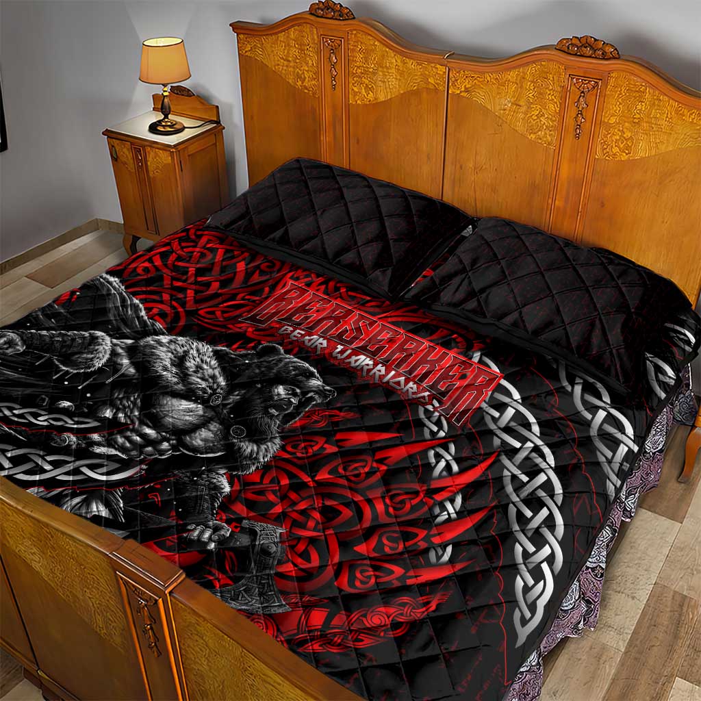 Berserker Bear Warrior Viking Quilt Bed Set Tribal Strength and Runic Blood