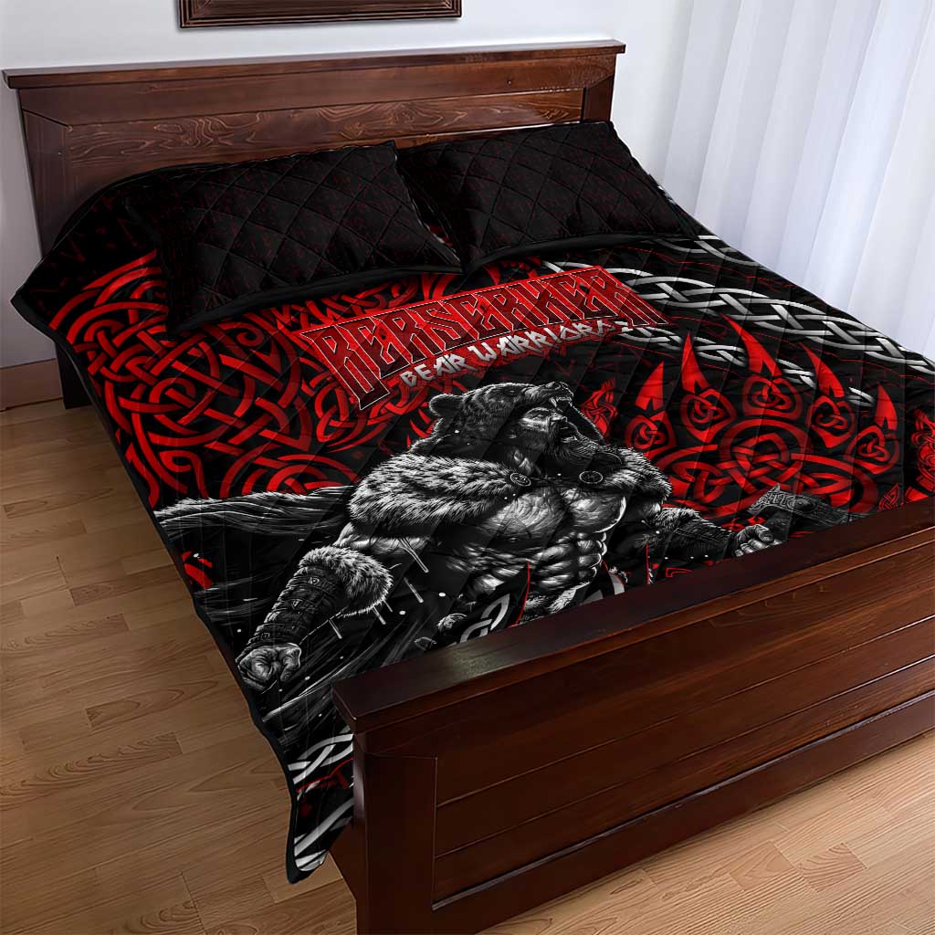 Berserker Bear Warrior Viking Quilt Bed Set Tribal Strength and Runic Blood