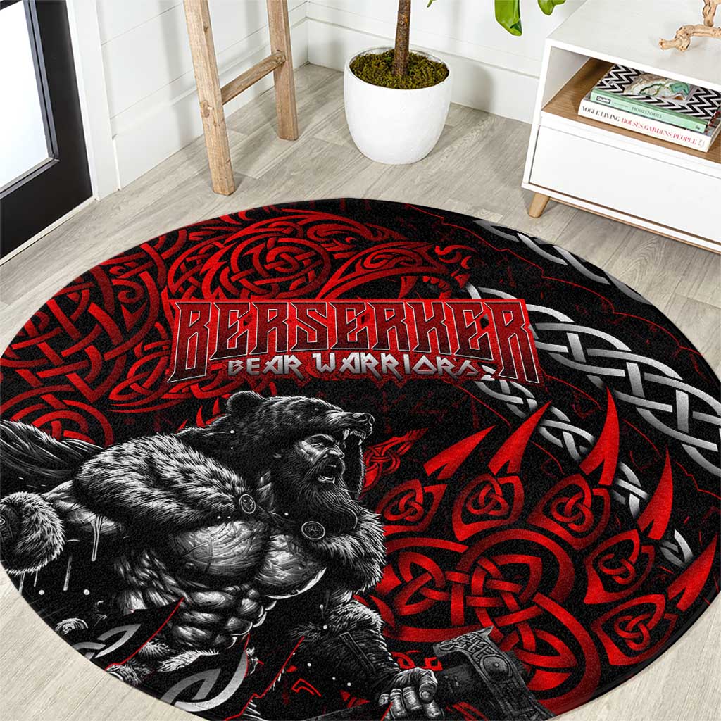 Berserker Bear Warrior Viking Round Carpet Tribal Strength and Runic Blood