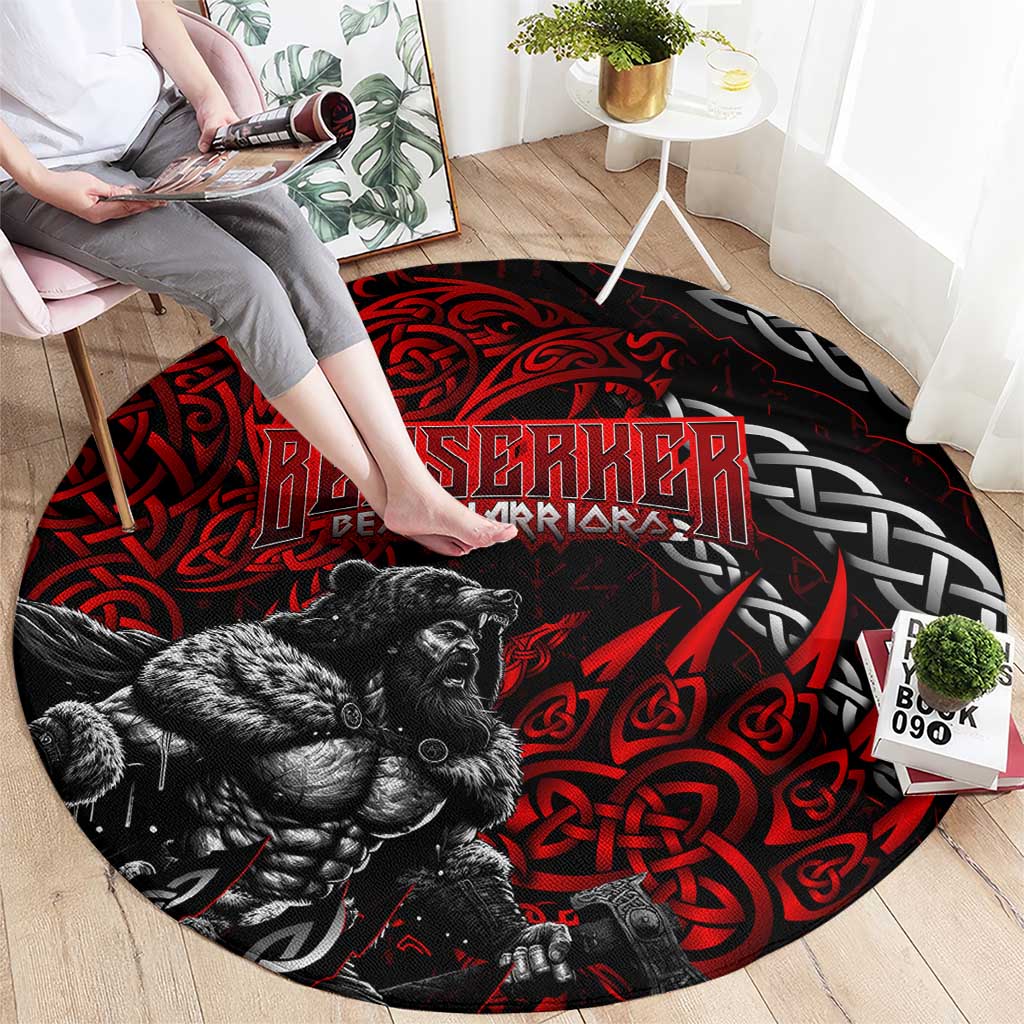 Berserker Bear Warrior Viking Round Carpet Tribal Strength and Runic Blood