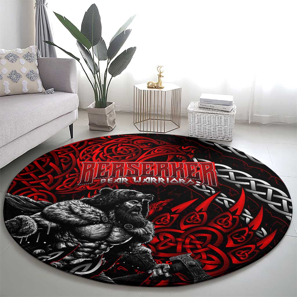 Berserker Bear Warrior Viking Round Carpet Tribal Strength and Runic Blood