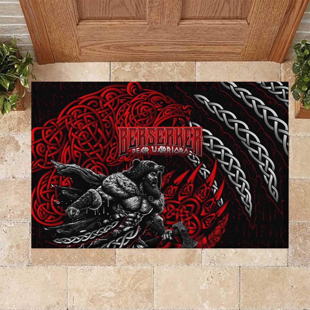 Berserker Bear Warrior Viking Rubber Doormat Tribal Strength and Runic Blood