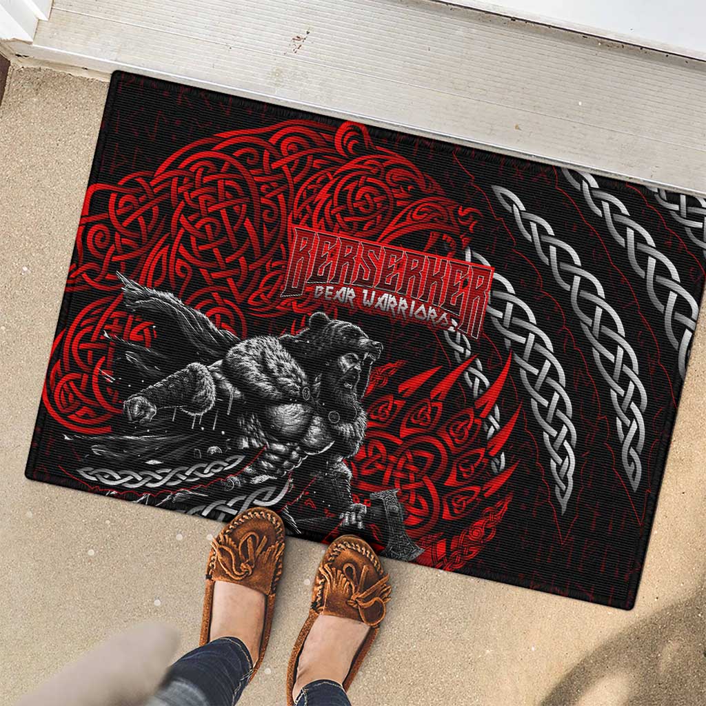 Berserker Bear Warrior Viking Rubber Doormat Tribal Strength and Runic Blood