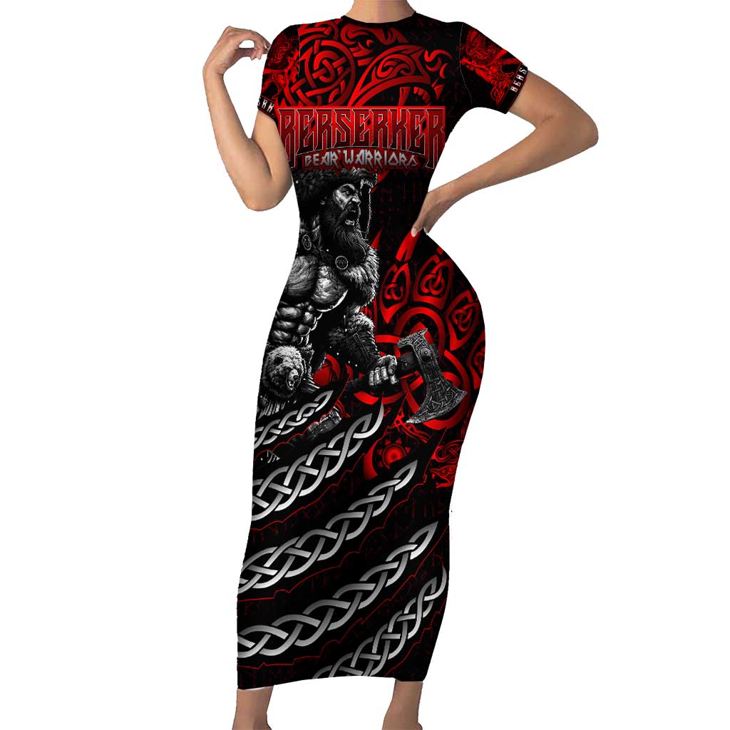 Berserker Bear Warrior Viking Short Sleeve Bodycon Dress Tribal Strength and Runic Blood