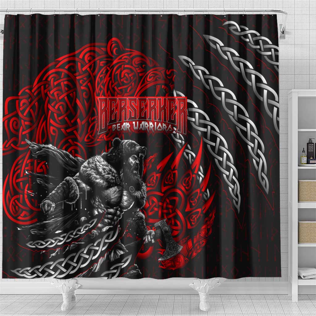 Berserker Bear Warrior Viking Shower Curtain Tribal Strength and Runic Blood