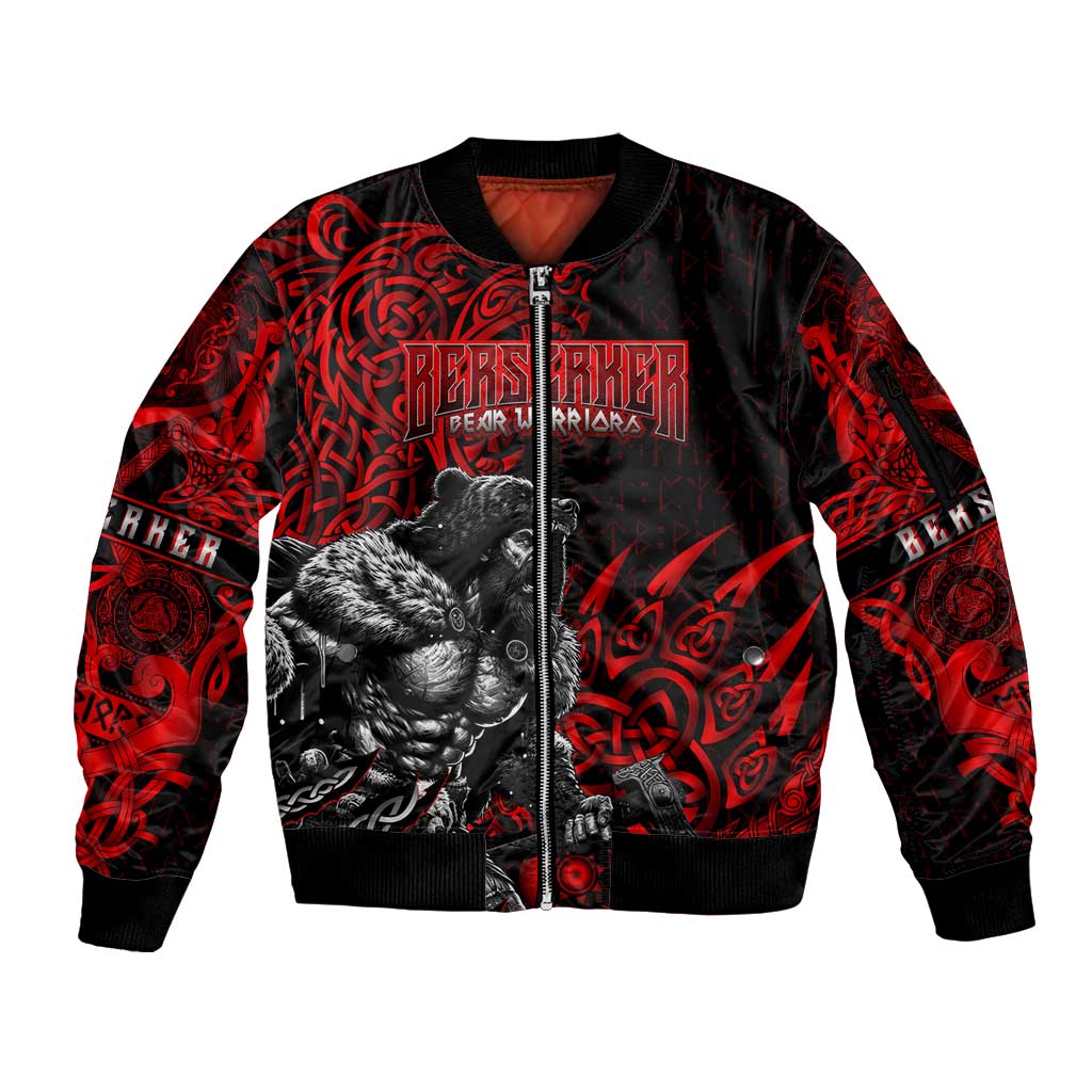 Berserker Bear Warrior Viking Sleeve Zip Bomber Jacket Tribal Strength and Runic Blood