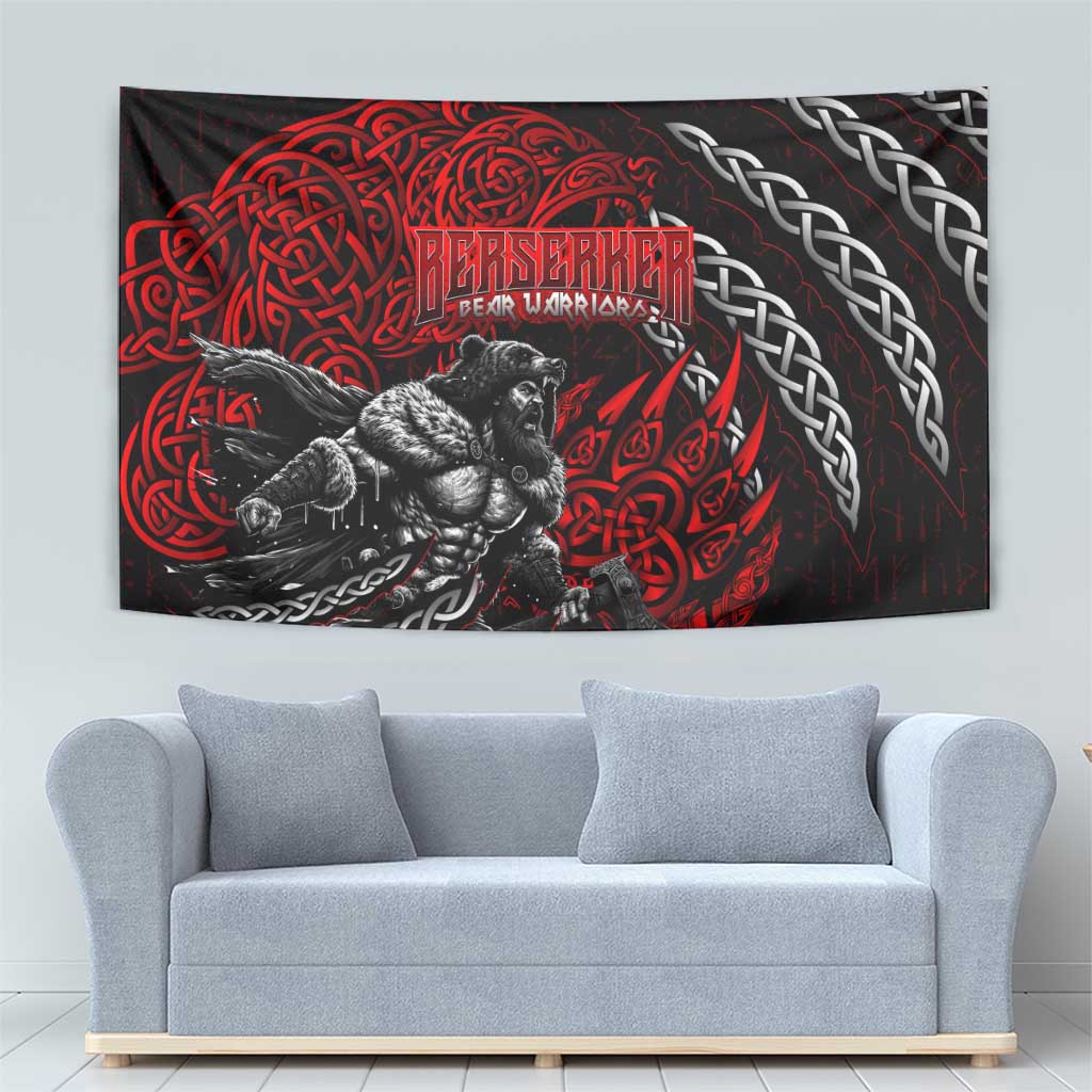 Berserker Bear Warrior Viking Tapestry Tribal Strength and Runic Blood