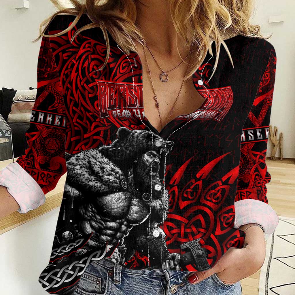 Berserker Bear Warrior Viking Women Casual Shirt Tribal Strength and Runic Blood
