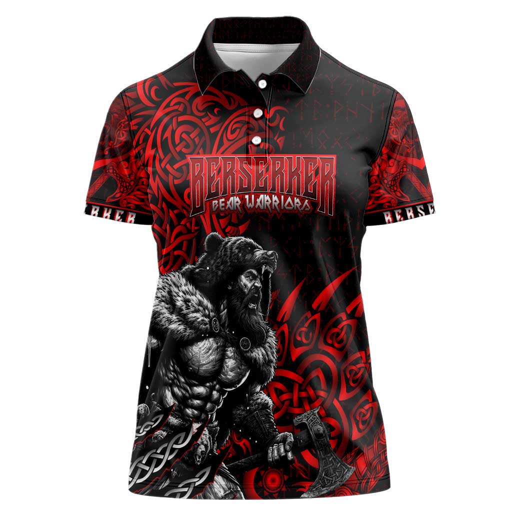 Berserker Bear Warrior Viking Women Polo Shirt Tribal Strength and Runic Blood