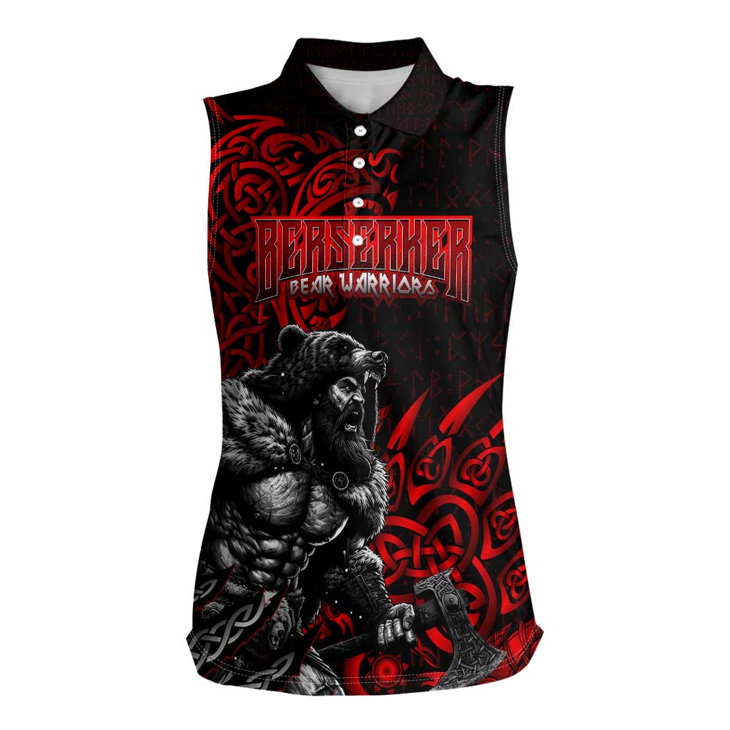 Berserker Bear Warrior Viking Women Sleeveless Polo Shirt Tribal Strength and Runic Blood