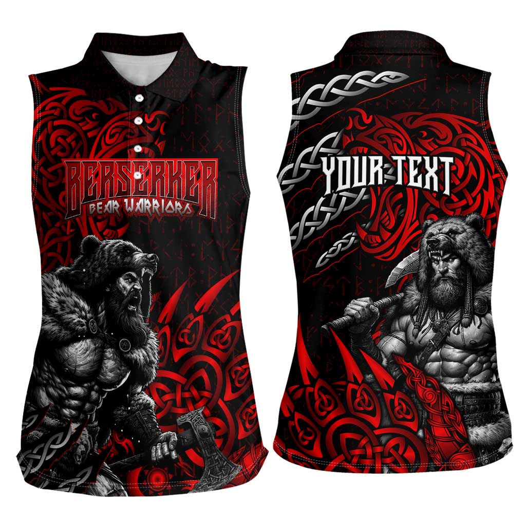 Berserker Bear Warrior Viking Women Sleeveless Polo Shirt Tribal Strength and Runic Blood