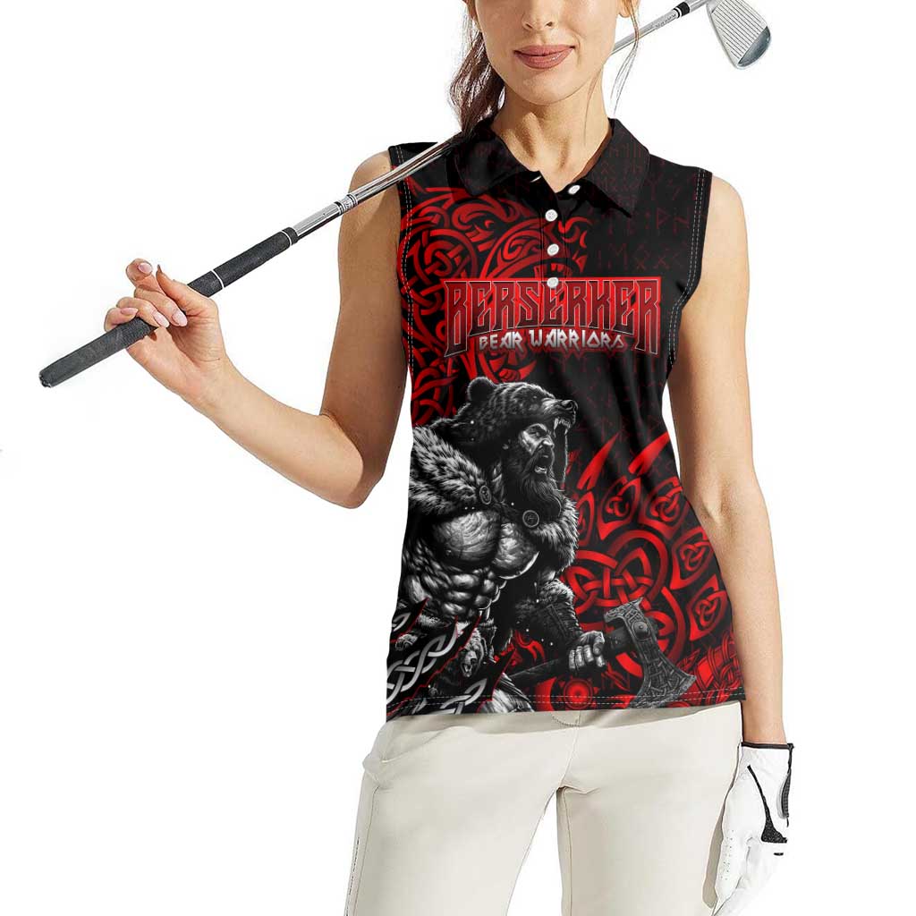 Berserker Bear Warrior Viking Women Sleeveless Polo Shirt Tribal Strength and Runic Blood