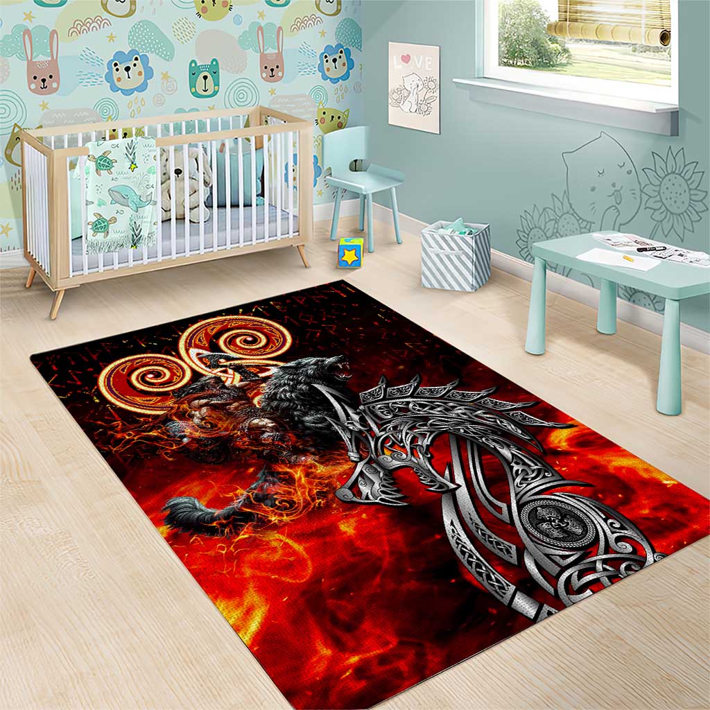 Ulfhednar Wofl Warrior Viking Area Rug Runes Norse Mythology Fire