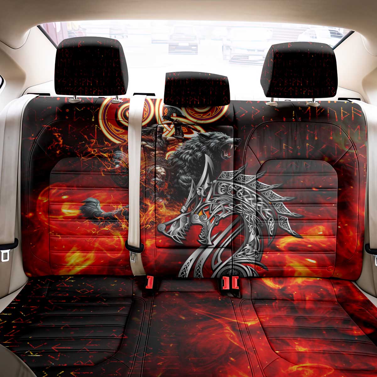 Ulfhednar Wofl Warrior Viking Back Car Seat Cover Runes Norse Mythology Fire