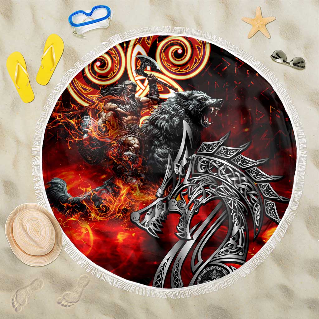 Ulfhednar Wofl Warrior Viking Beach Blanket Runes Norse Mythology Fire