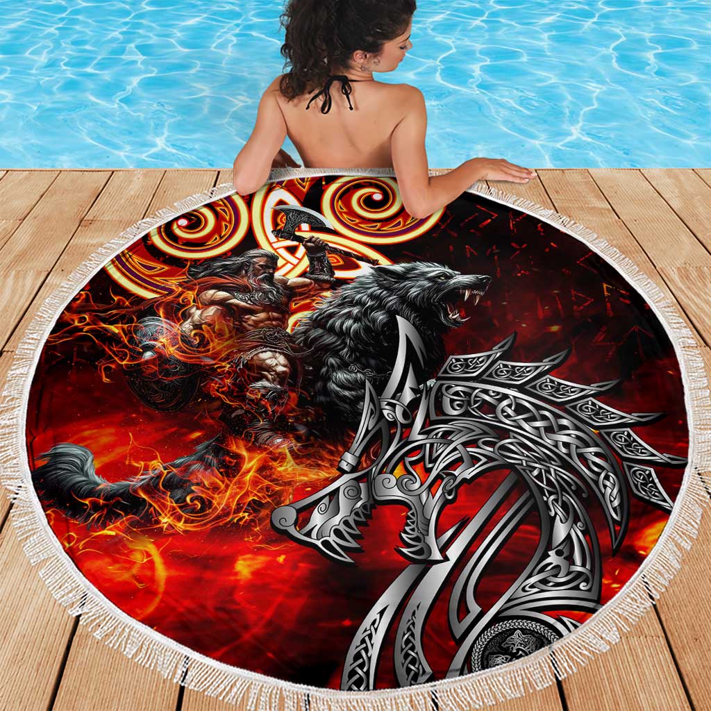 Ulfhednar Wofl Warrior Viking Beach Blanket Runes Norse Mythology Fire