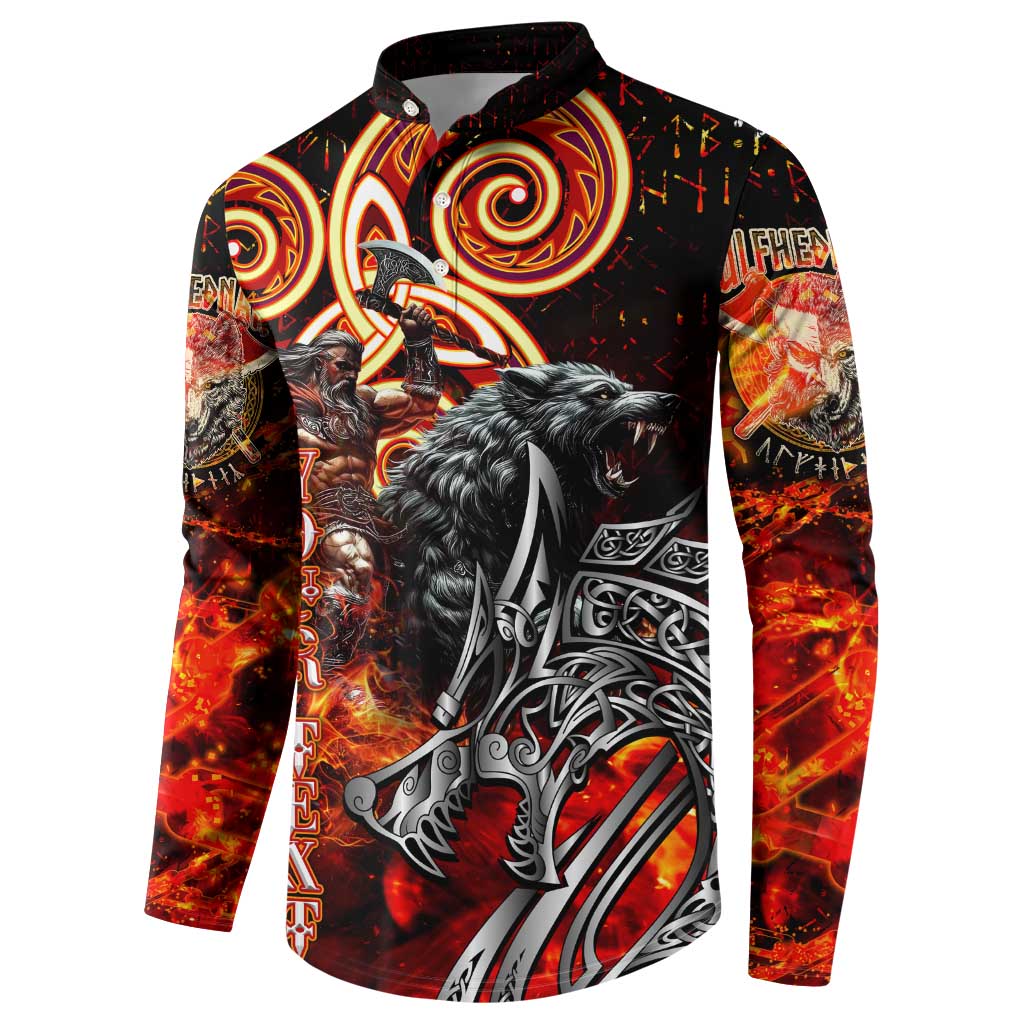 Ulfhednar Wofl Warrior Viking Button Sweatshirt Runes Norse Mythology Fire