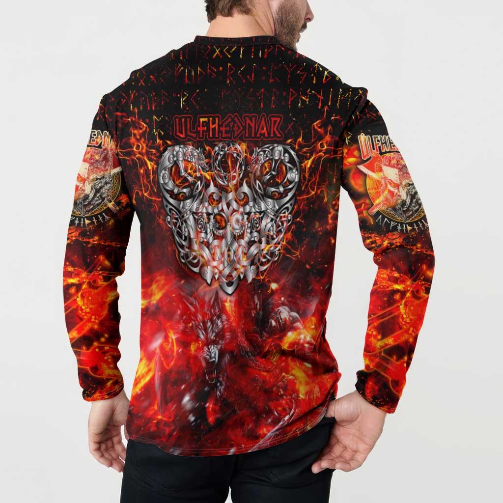 Ulfhednar Wofl Warrior Viking Button Sweatshirt Runes Norse Mythology Fire