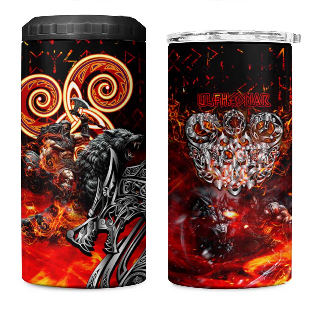 Ulfhednar Wofl Warrior Viking 4 in 1 Can Cooler Tumbler Runes Norse Mythology Fire