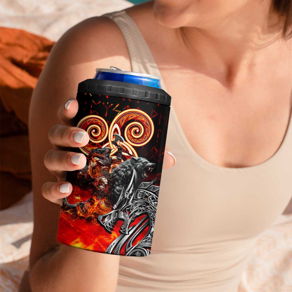 Ulfhednar Wofl Warrior Viking 4 in 1 Can Cooler Tumbler Runes Norse Mythology Fire