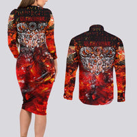 Ulfhednar Wofl Warrior Viking Couples Matching Long Sleeve Bodycon Dress and Long Sleeve Button Shirt Runes Norse Mythology Fire