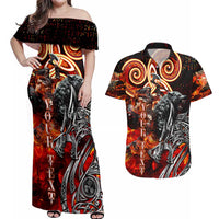 Ulfhednar Wofl Warrior Viking Couples Matching Off Shoulder Maxi Dress and Hawaiian Shirt Runes Norse Mythology Fire