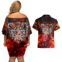 Ulfhednar Wofl Warrior Viking Couples Matching Off Shoulder Short Dress and Hawaiian Shirt Runes Norse Mythology Fire