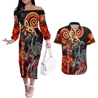 Ulfhednar Wofl Warrior Viking Couples Matching Off The Shoulder Long Sleeve Dress and Hawaiian Shirt Runes Norse Mythology Fire