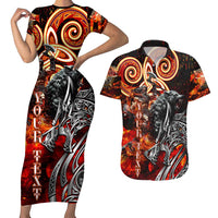 Ulfhednar Wofl Warrior Viking Couples Matching Short Sleeve Bodycon Dress and Hawaiian Shirt Runes Norse Mythology Fire