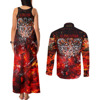 Ulfhednar Wofl Warrior Viking Couples Matching Tank Maxi Dress and Long Sleeve Button Shirt Runes Norse Mythology Fire