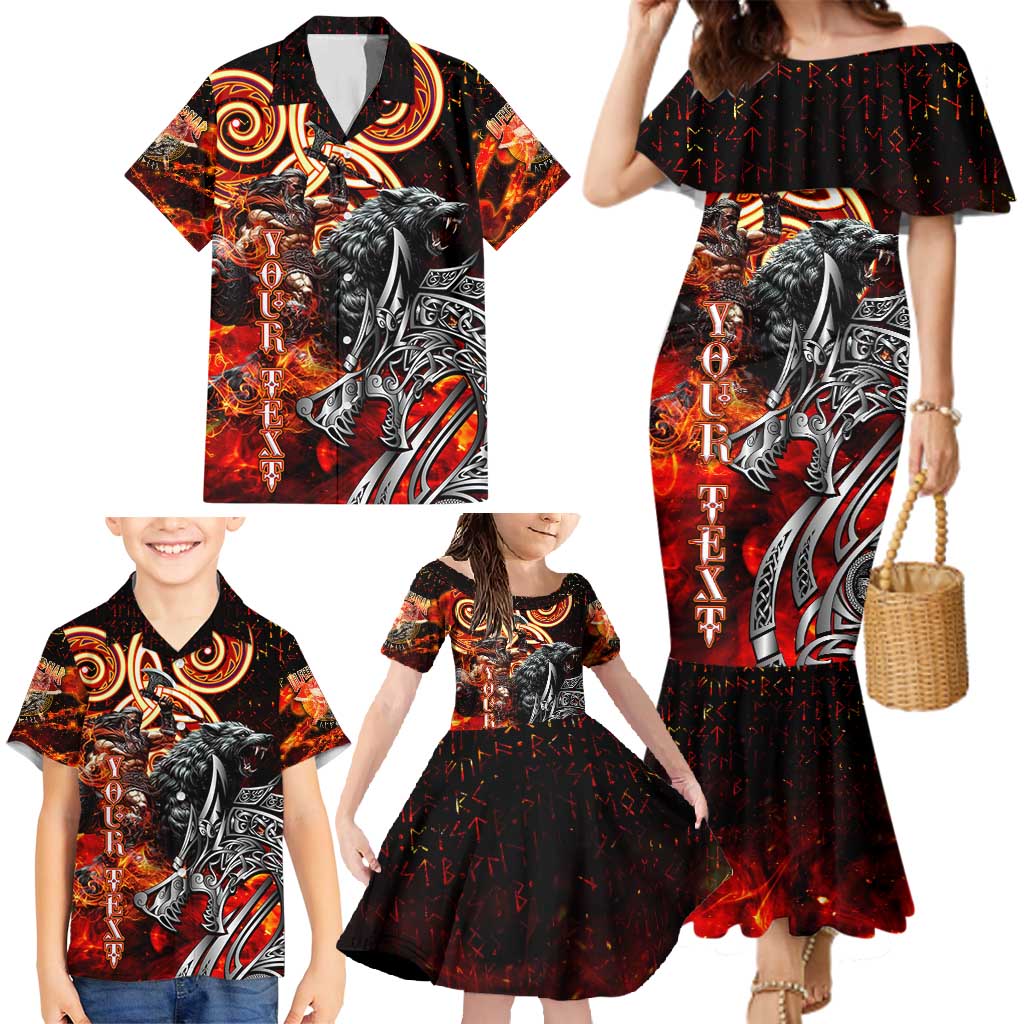 Ulfhednar Wofl Warrior Viking Family Matching Mermaid Dress and Hawaiian Shirt Runes Norse Mythology Fire