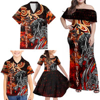 Ulfhednar Wofl Warrior Viking Family Matching Off Shoulder Maxi Dress and Hawaiian Shirt Runes Norse Mythology Fire